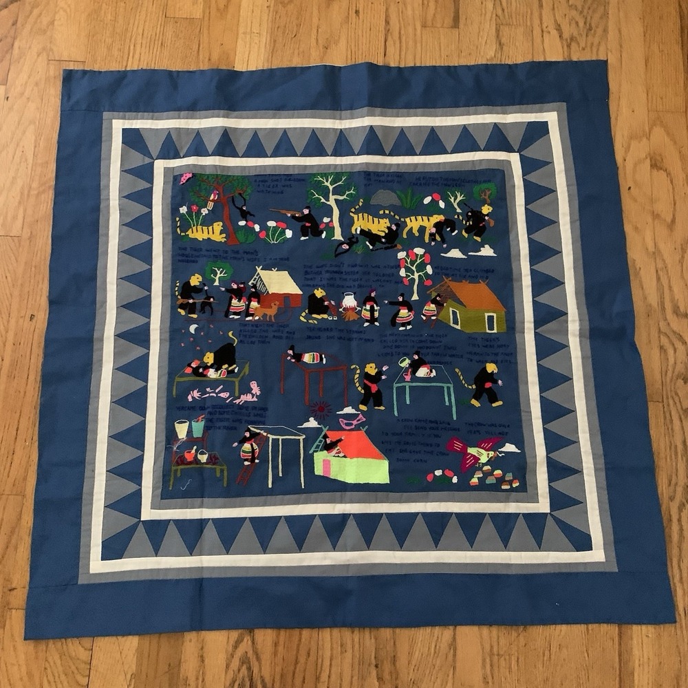 VTG Traditional Hmong Embroidered Folk Story Cloth Handmade 33" X 32"